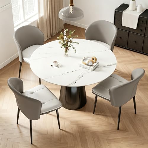 Modern Dining Chairs Set of 2, Faux Leather Upholstered Accent Chair with Met...