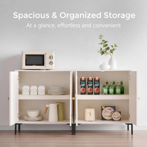 IFGET 34" Tall Modern Arched Sideboard Buffet Cabinet with Storage, White