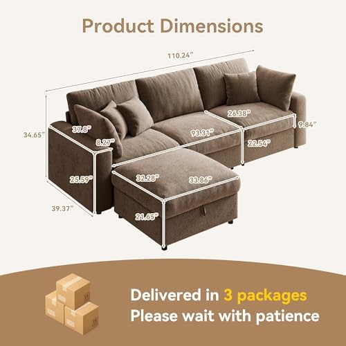 WorthFurni 110” Cloud Sectional Couches for Living Room, Modular Sectional So...