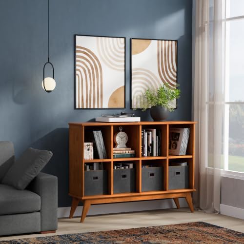 SIMPLIHOME Draper 57" Wide Solid Wood 8-Cube Console Table in Teak Brown