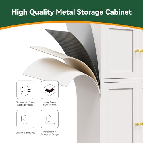 Bevivog Metal Locker Storage Cabinet,Home Accent Cabinets with 4 Doors and 2 ...
