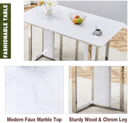 Dining Table Set for 6,63" Faux Marble Dining Room Table Set,High Glossy...