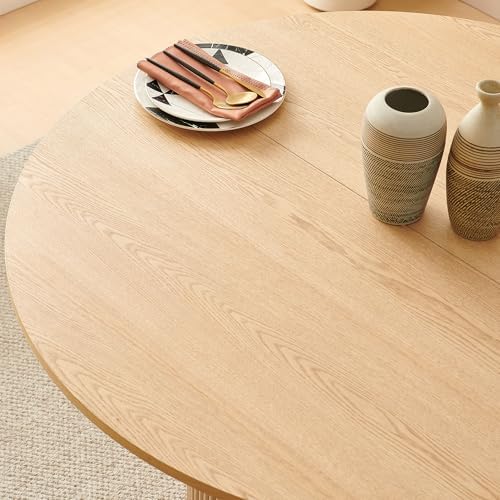 47-Inch 5-Piece Wooden Round Dining Table & Chair Set, Beige and Natural