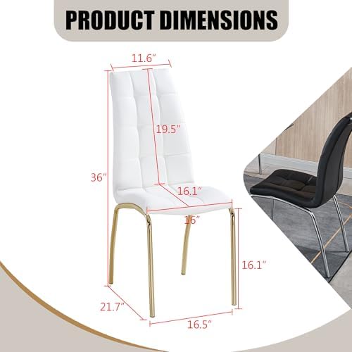 Faux Leather Dining Chairs - Set of 4, Modern White Dining Room Chairs with G...