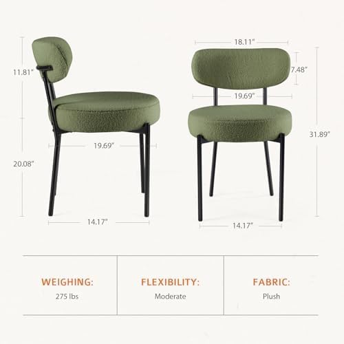 DUMOS Dining Chairs Set of 4, Mid Century Modern Chair Round Upholstered Curved Backrest, Kitchen Vanity Living Room Chairs with Black Metal Legs, Green