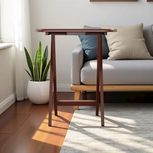 Furnifact Walnut Snack Table Set – Folding TV Trays with Stand for Dining, Wo...