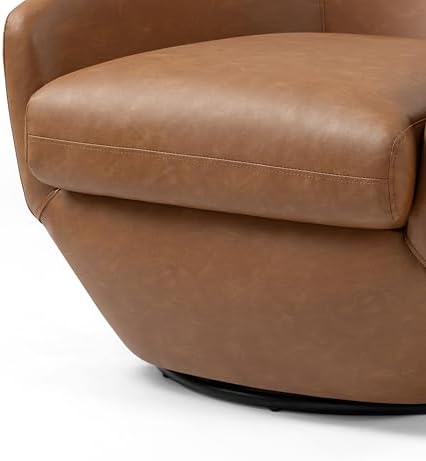360° Swivel Barrel Accent Chair, PU Leather Upholstered Club Armchair for Liv...