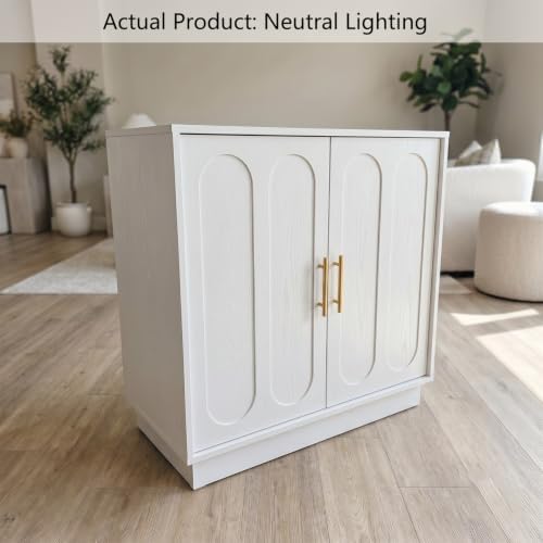 holzart 31.5" Modern Farmhouse Storage Cabinet, White 2 Door Sideboard B...