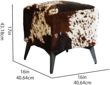 Tricolor Cow Print Ottoman, Faux Cowhide Footstool, Western Style | 16x16x17 ...