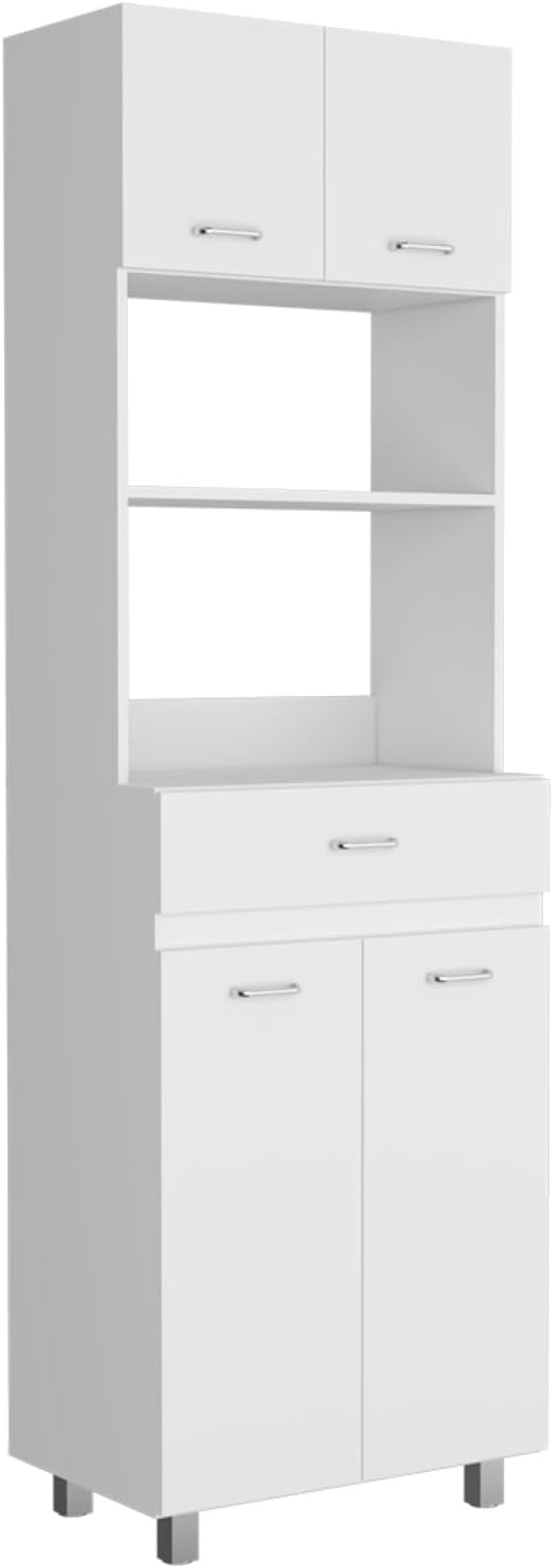 Caribe Microwave Cabinet, White - Four-Door Storage with Spacious Top
