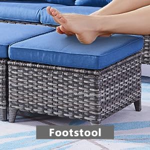 Outdoor Ottomans Patio Foot Rest - 2 Piece Wicker Rattan Ottoman Footrests Fo...