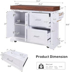 53" Large Kitchen Island with 3.5" Thick Desktop, Spice and Towel Racks, Rolling Kitchen Island with Storage on 5 Wheels, 2 Extra-Large Drawers, for Home, Kitchen, Dining Room, White