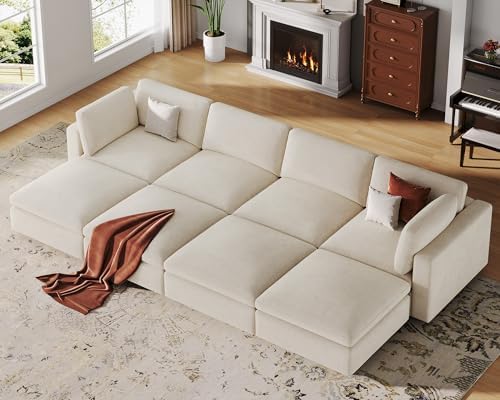 VANOMi Large Modular Sectional Sofa Bed, Comfy Couch Sleeper Ottoman, Beige |...