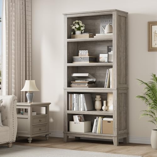 71" Farmhouse Bookcase, 5-Tier Tall Bookshelf with Adjustable Shelves