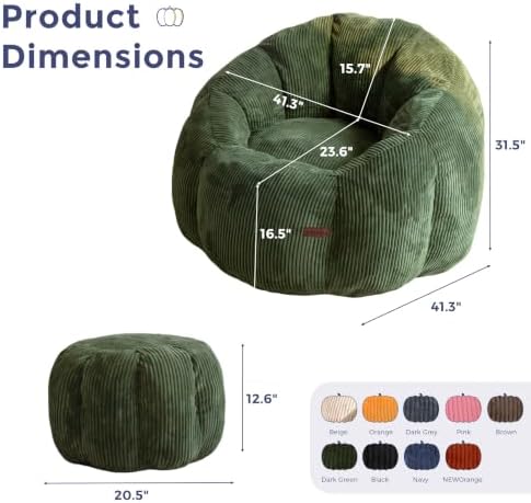 MAXYOYO Bean Bag Chair with Ottoman, Giant Pumpkin Lounge Chair for Adults | ...