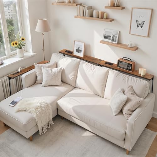 Keelian 78 inch Behind Couch Table with Outlets Sofa Table Rustic Brown | Adj...