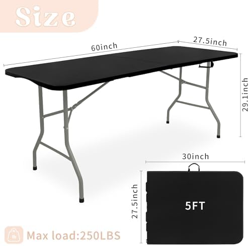 Set of 2 Folding Table 5 FT Camping Table Portable Heavy Duty Plastic Rectang...