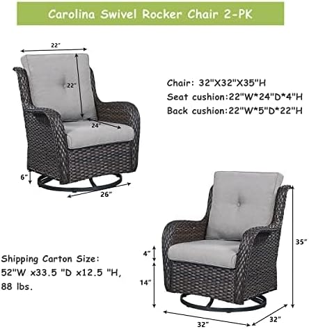 Wicker Rocking Chair Swivel Chairs - 4 Piece Rocker Patio Chairs Set Rattan Rocking Chair for Outdoor Porch Deck Garden Backyard(Brown/Grey)