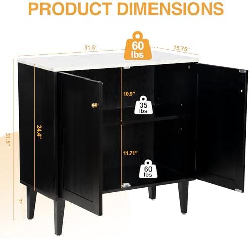 Storage Cabinets Set of 2 Credenza Buffets Adjustable Shelf WoodenTable Conso...