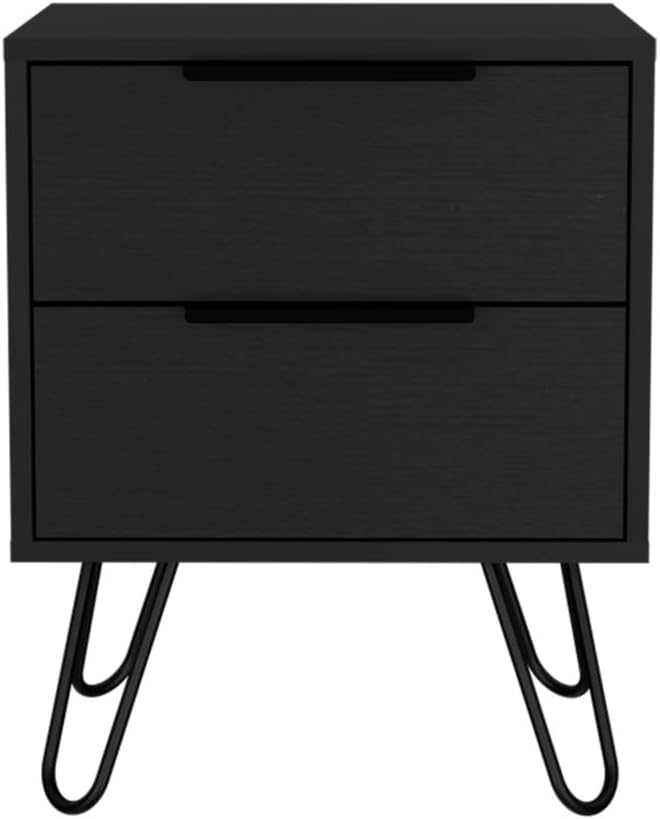 2 Nightstand, Hairpin Legs, Two Drawers, Black,for Small Spaces