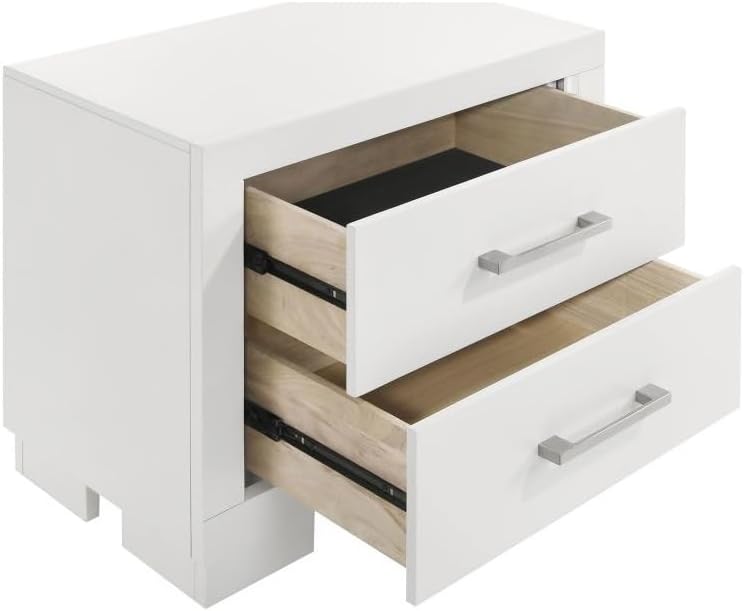 2 Drawers MDF Nightstand in Cream White Finish ﻿,for Small Spaces