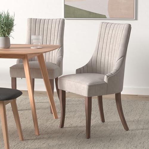 mikibama Linen Dining Chairs Set of 2 Channel Tufted Kitchen Dinner Chair Com...