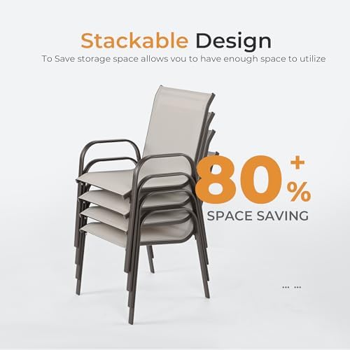 HAPPATIO Outdoor Patio Dining Set, 8 Quick Dry Textilene Dining Chairs and Di...