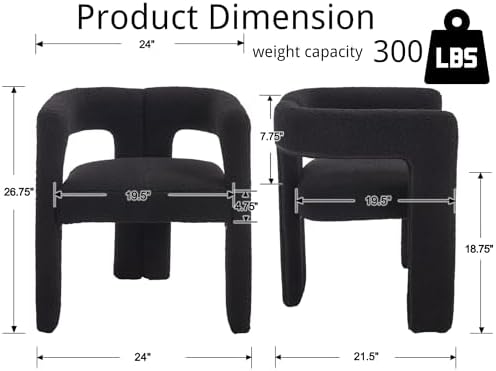 VESCASA Modern Barrel Dining Chairs Set of 4 with Open Back, Black Boucle