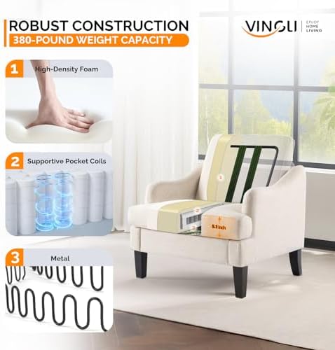 VINGLI Linen Fabric Accent Chairs Set of 2, Beige Modern Upholstered Armchair...