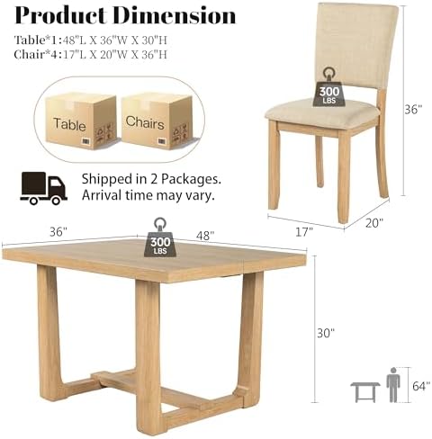 Rectangle Dining Table Set of 4, 48" Kitchen Table and Upholstered Chairs