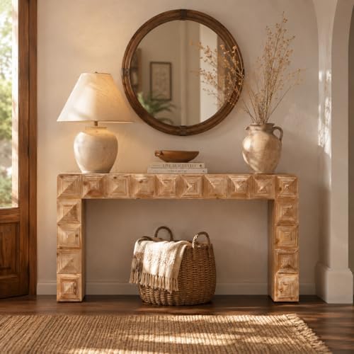 59.06" Rustic Console Table, Accent Entryway Table with 3D Carved Detail...