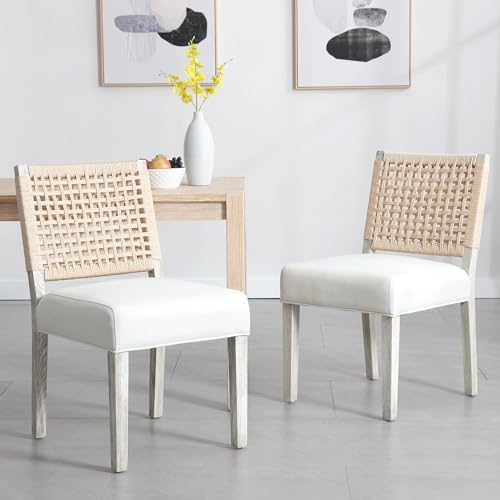 Farmhouse Dining Chairs Set of 4, Upholstered Kitchen Room Chairs with Rattan...