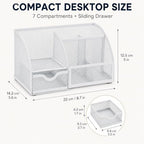 Exerz Desk Organizer 7 Compartments Metal Mesh Pen Holder Caddy White | Compact White Desktop Storage for Notes Clips Scissors Rulers Craft Tools Makeup Study and Home Use
