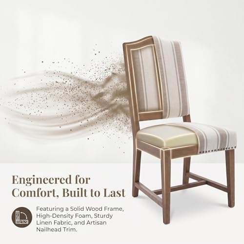 ROCITY Linen Dining Chairs Set of 2 Upholstered Farmhouse Dining Room Chairs ...