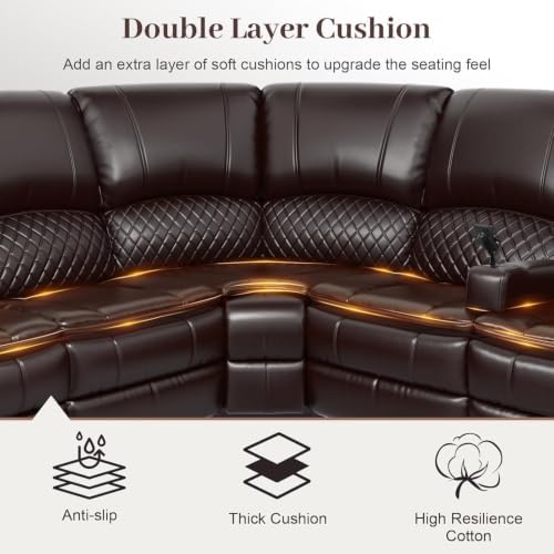 Upgraded 5 Seater Reclining Sofa Set, Modern Living Room Couch (Pu,Brown) | H...