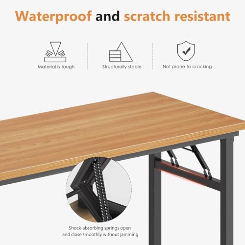 DlandHome 47 Inch Folding Computer Desk, Fully Assembled, Teak Black
