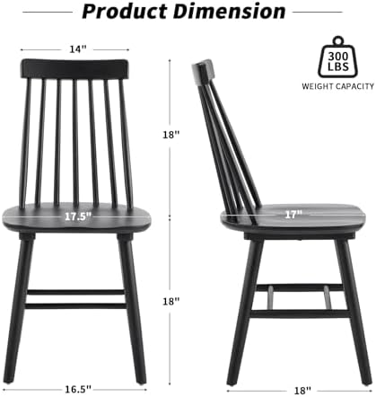 Black Wood Dining Chairs Set of 6, Windsor Farmhouse