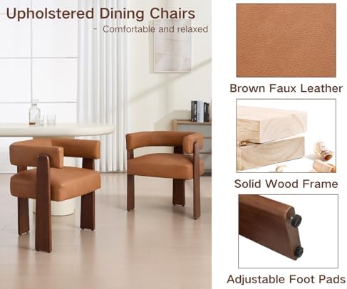 Shunzhi Brown Barrel Dining Chairs Set of 2, Upholstered Dining Room Chairs