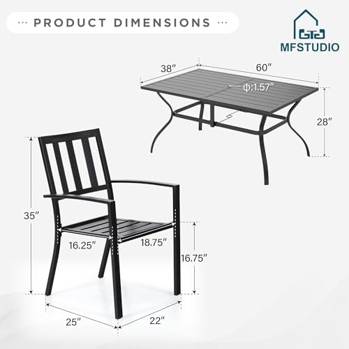 MFSTUDIO 7 PCS Patio Dining Set, 60" Rectangular Table&Metal Chairs