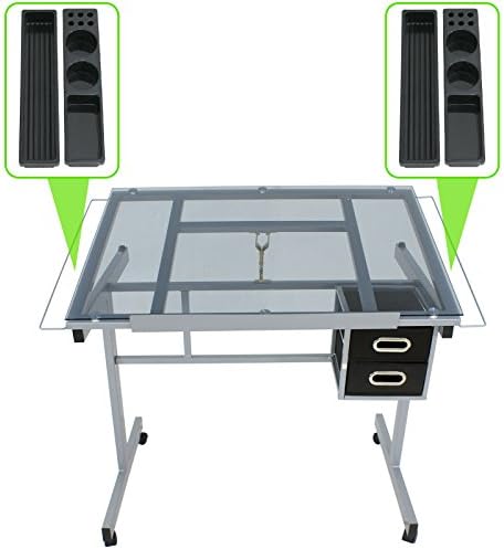 ZenStyle Glass Top Drafting Table with Storage, Adjustable Multifunctional Dr...