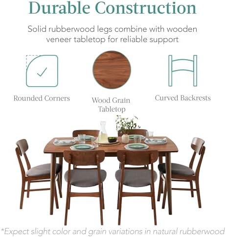 Best Choice Products 7-Piece Wooden Dining Room Table Set, Mid-Century Modern...