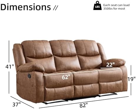EBELLO Faux Leather Manual Reclining Sofa, Mid-Century Modern Overstuffed Arm...