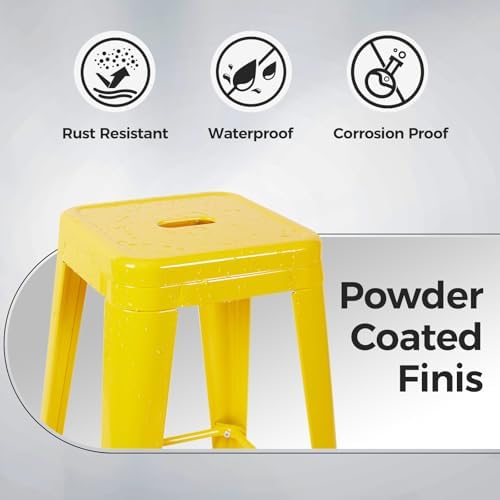 24 Inch Yellow Metal Counter Stools, Set of 6, Backless
