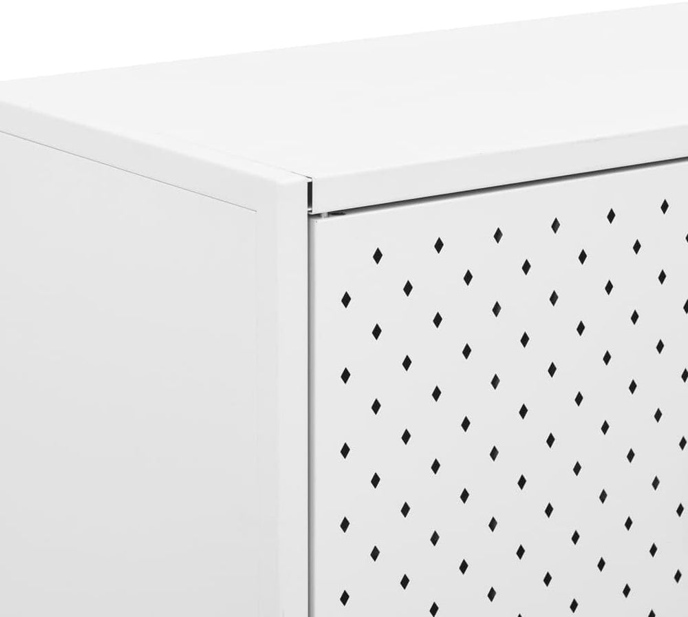 White Steel Sideboard with Adjustable Levelers, Modern Rectangular Storage Ca...