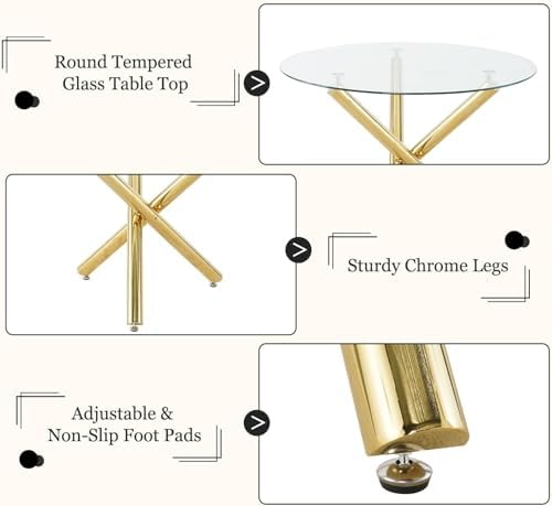 39'' Round Glass Dining Table Set for 4, 5-Piece Modern Dining Room T...