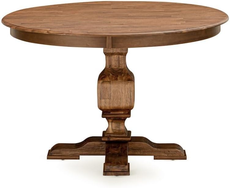 Furnifact Round Dining Table, Sandblasting Antique Walnut Wood Pedestal Table...