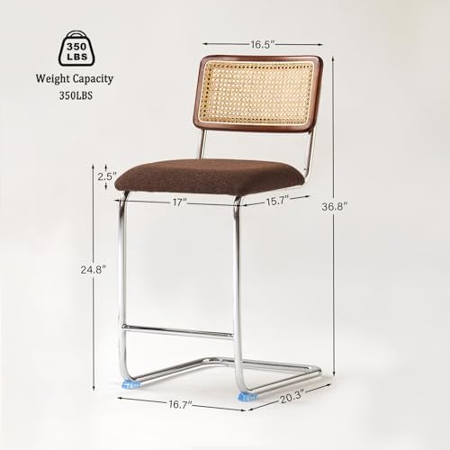 GrandNoor Natural Rattan Counter Height Stools Set of 3 with Solid Wood Back,...