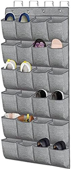 Over the Door Shoe Organizer,Hanging Shoe Rack Storage Holder with 24 Extra Large Fabric Pockets for Closet,Men Sneakers,Women High Heeled Shoes,Slippers,Grey 61.4''x22''