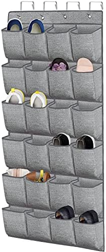Over the Door Shoe Organizer,Hanging Shoe Rack Storage Holder with 24 Extra Large Fabric Pockets for Closet,Men Sneakers,Women High Heeled Shoes,Slippers,Grey 61.4''x22''