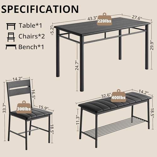 IRONCK Dining Table Set for 4, Kitchen Table and Chairs Set, Black